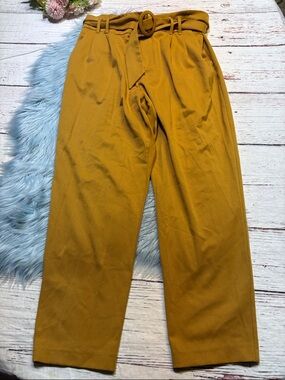 Zara Mustard High-Waist Paperbag Chinos with Belt sz XXL